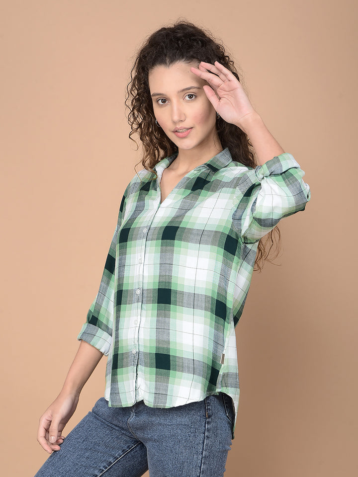 Green Checked 100% Lyocell Shirt-Women Shirts-Crimsoune Club