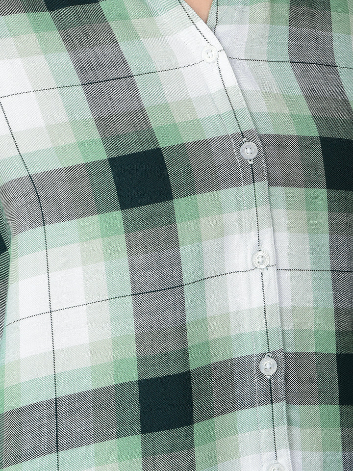 Green Checked 100% Lyocell Shirt-Women Shirts-Crimsoune Club