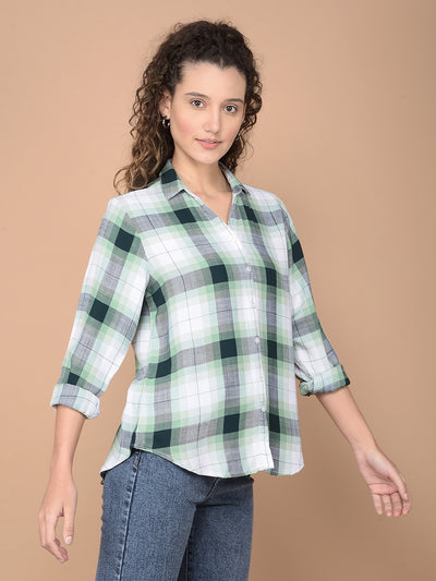 Green Checked 100% Lyocell Shirt-Women Shirts-Crimsoune Club