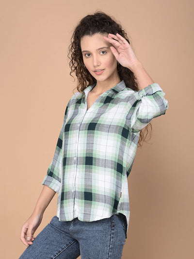 Green Checked 100% Lyocell Shirt-Women Shirts-Crimsoune Club