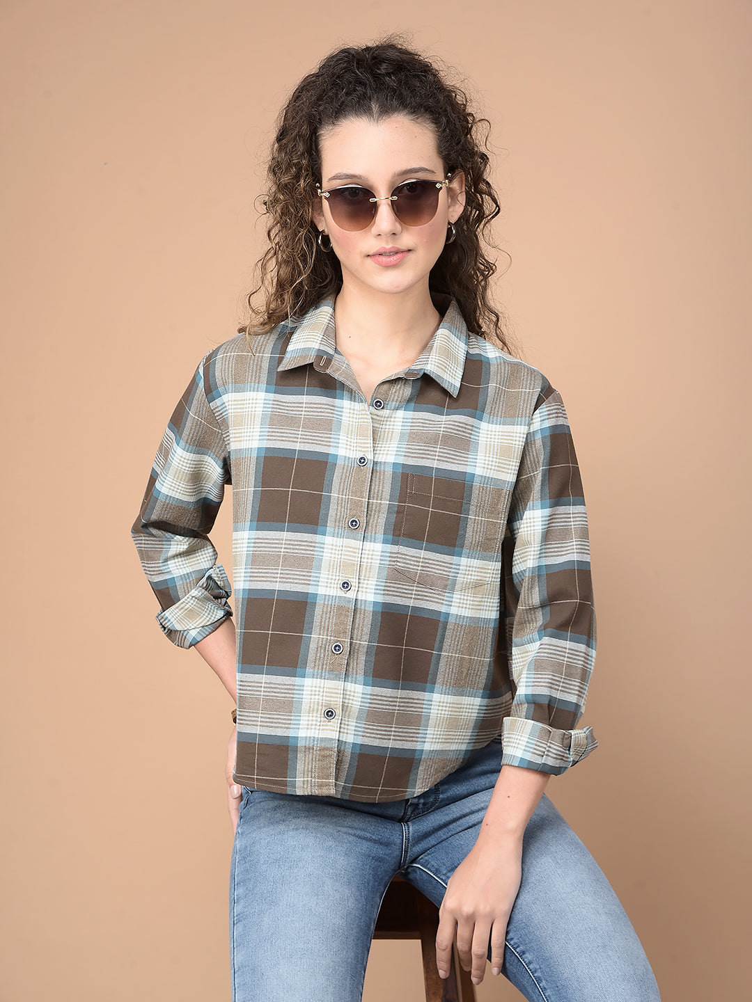 Multi-Color Checked 100% Cotton Shirt-Women Shirts-Crimsoune Club