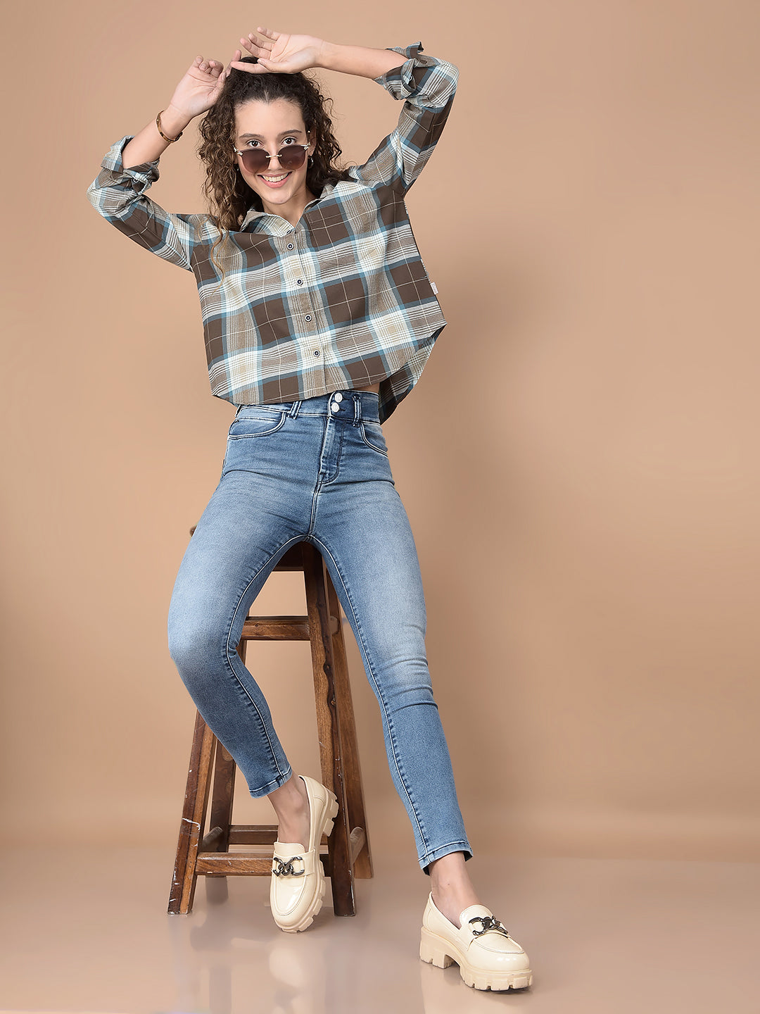 Multi-Color Checked 100% Cotton Shirt-Women Shirts-Crimsoune Club