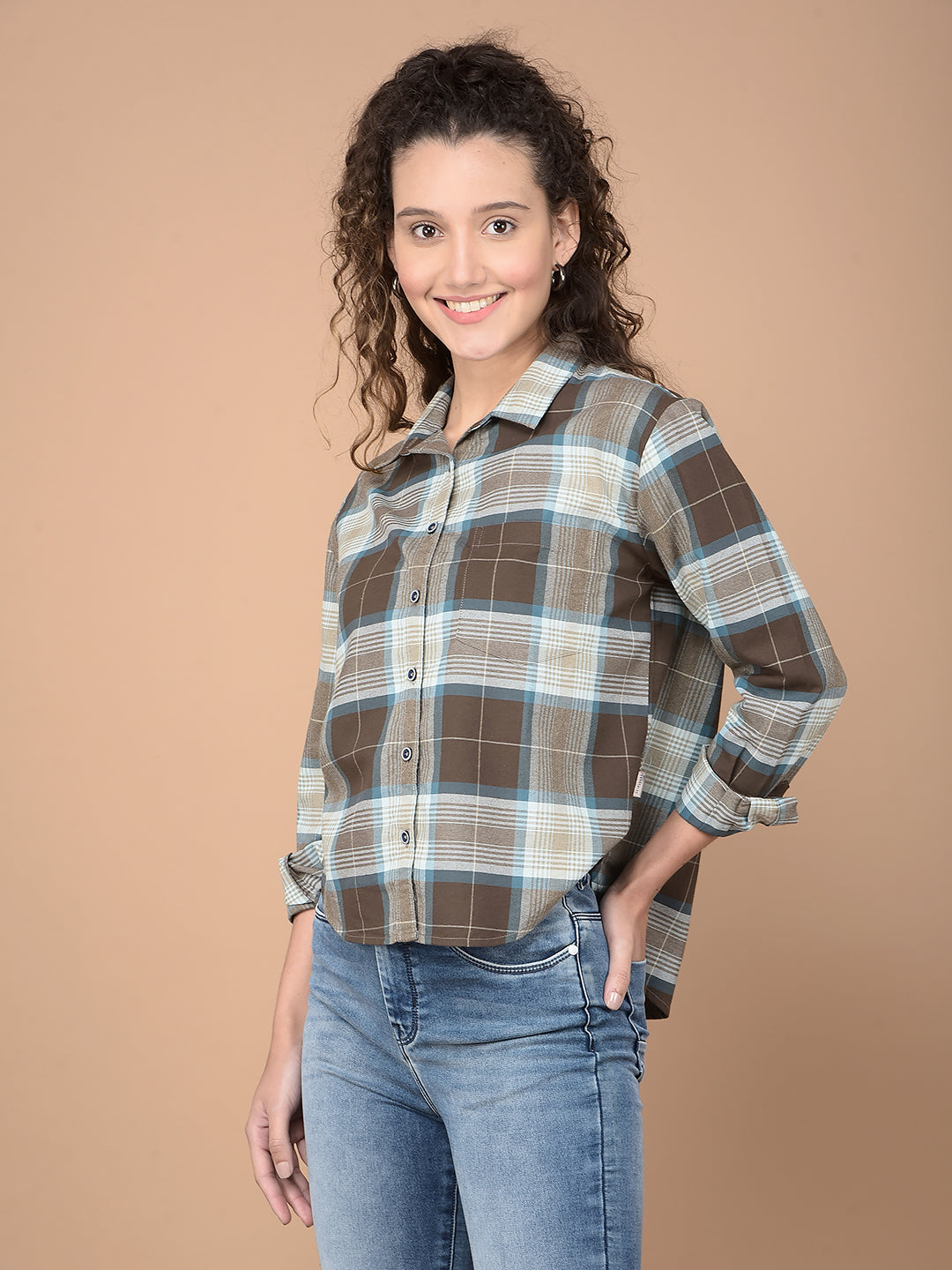 Multi-Color Checked 100% Cotton Shirt-Women Shirts-Crimsoune Club