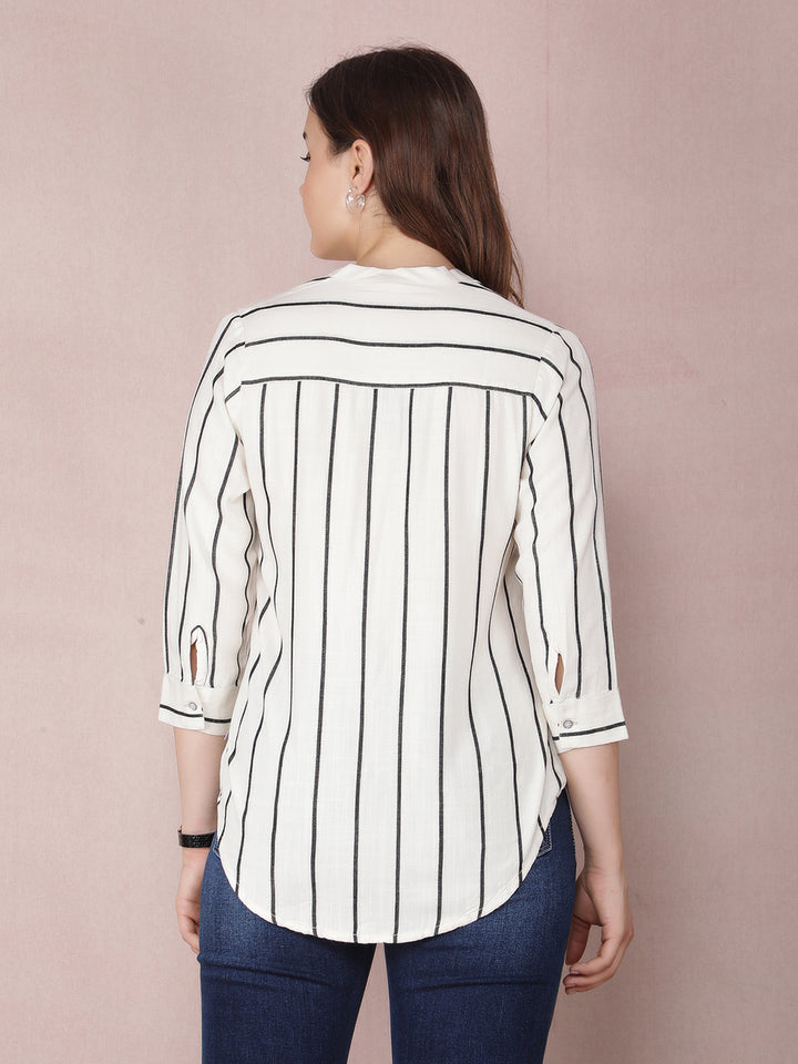White Vertical Stripes Shirt-Women Shirts-Crimsoune Club