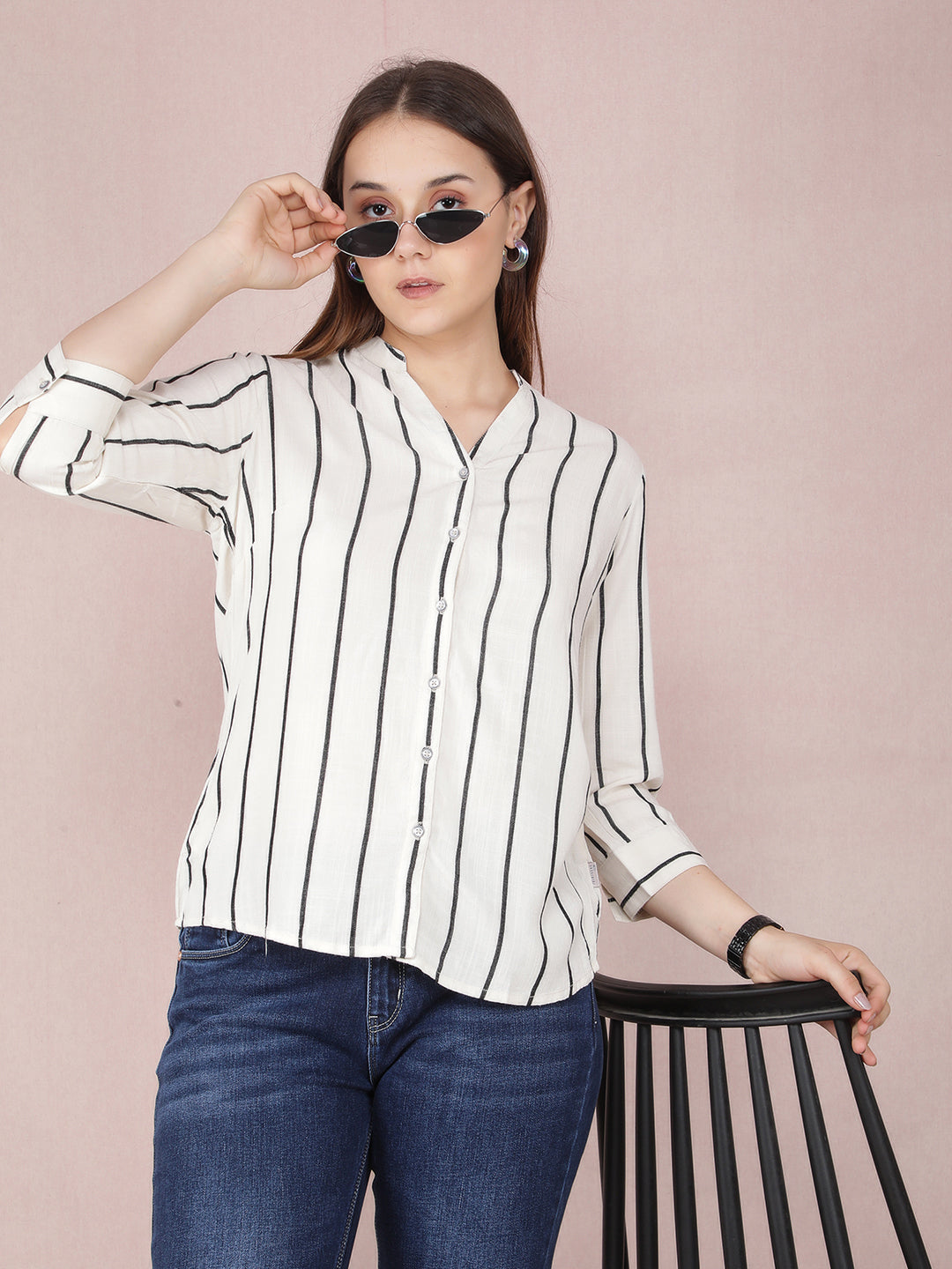 White Vertical Stripes Shirt