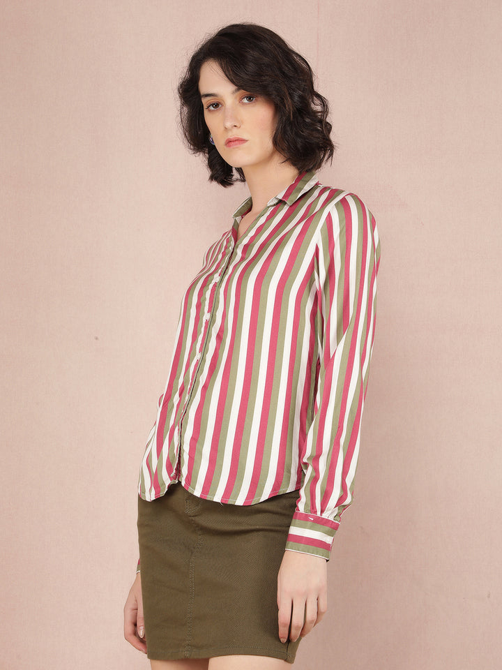 Multi-Color Vertical Stripes Shirt-Women Shirts-Crimsoune Club