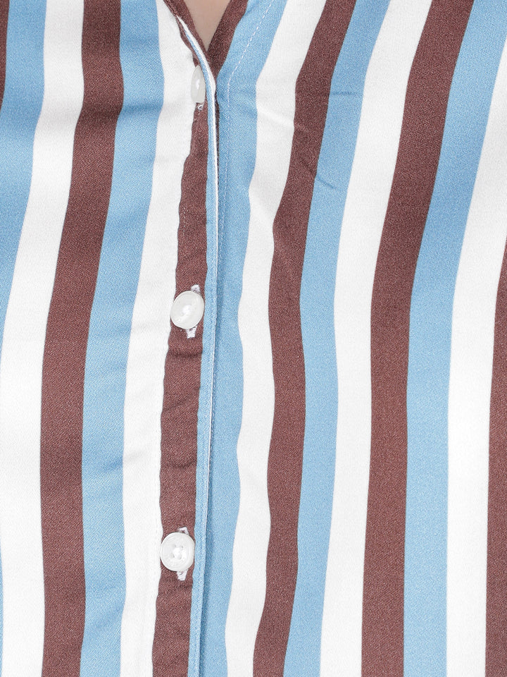 Multi-Color Vertical Stripes Shirt-Women Shirts-Crimsoune Club