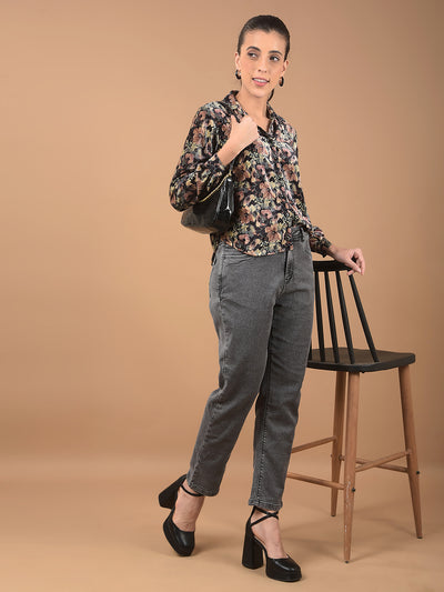 Multi-Color Floral Print Waist Length Shirt-Women Shirts-Crimsoune Club