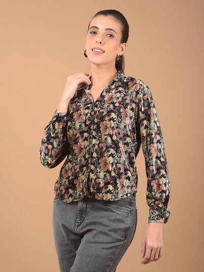 Multi-Color Floral Print Waist Length Shirt-Women Shirts-Crimsoune Club
