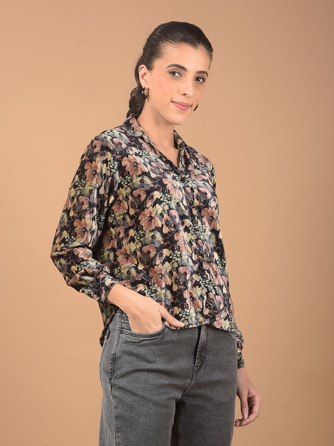 Multi-Color Floral Print Waist Length Shirt-Women Shirts-Crimsoune Club