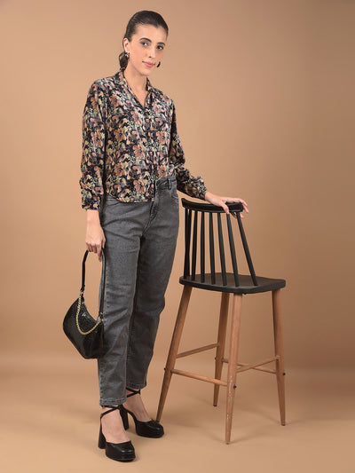 Multi-Color Floral Print Waist Length Shirt-Women Shirts-Crimsoune Club