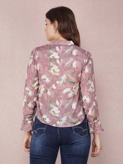 Pink Floral Print Shirt-Women Shirts-Crimsoune Club