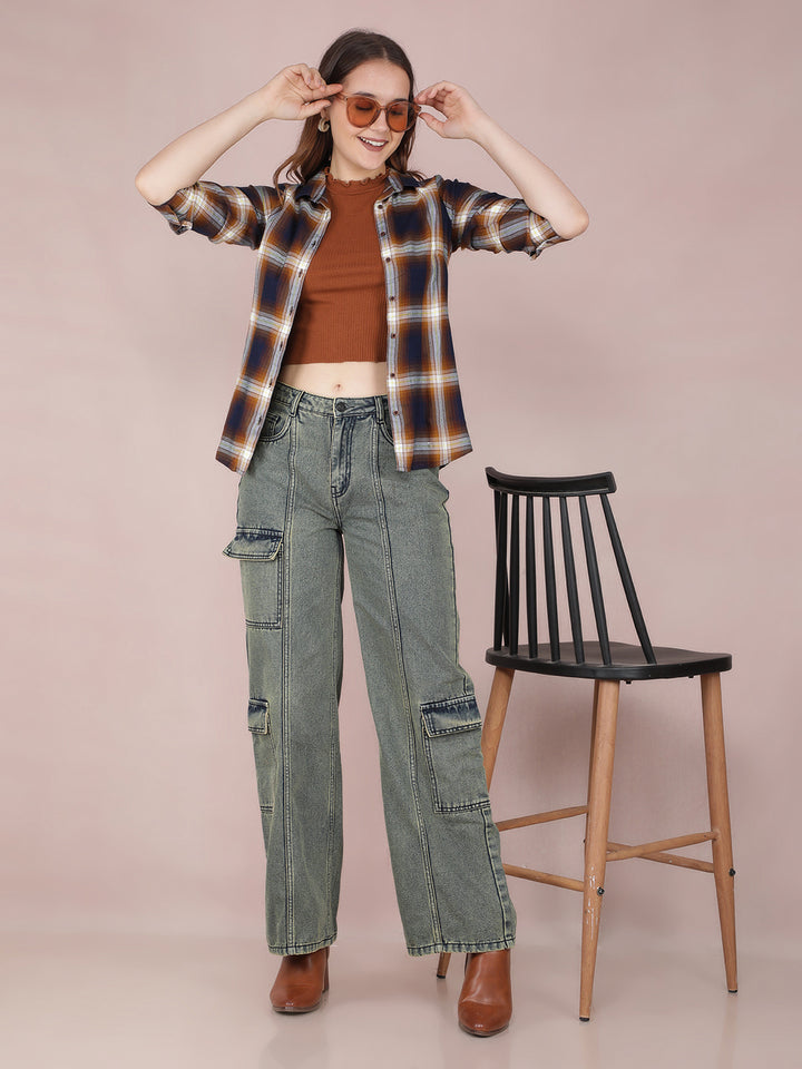 Brown Checked Shirt-Women Shirts-Crimsoune Club