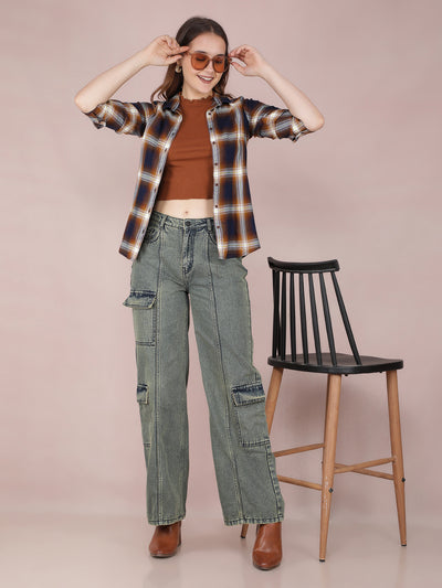 Brown Checked Shirt-Women Shirts-Crimsoune Club
