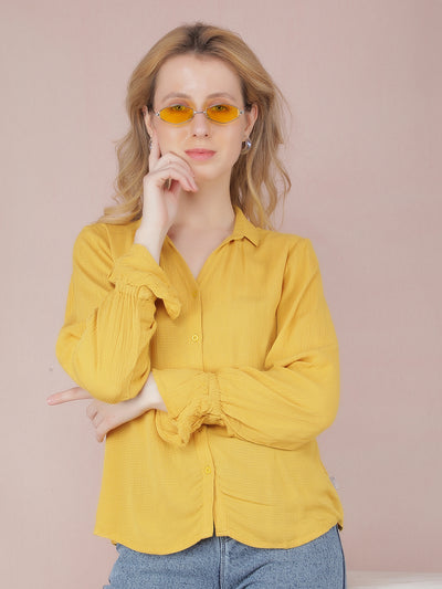 Yellow Jacquard Shirt-Women Shirts-Crimsoune Club