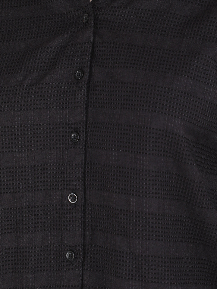 Black Jacquard Knitted Shirt-Women Shirts-Crimsoune Club