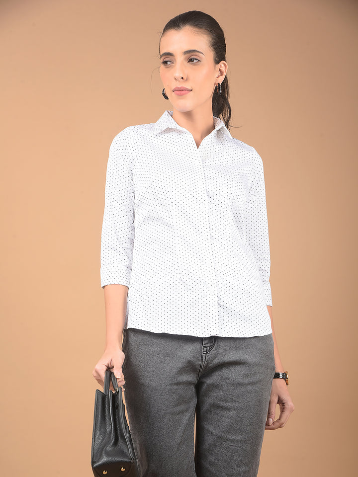 White Floral Print Shirt-Women Shirts-Crimsoune Club