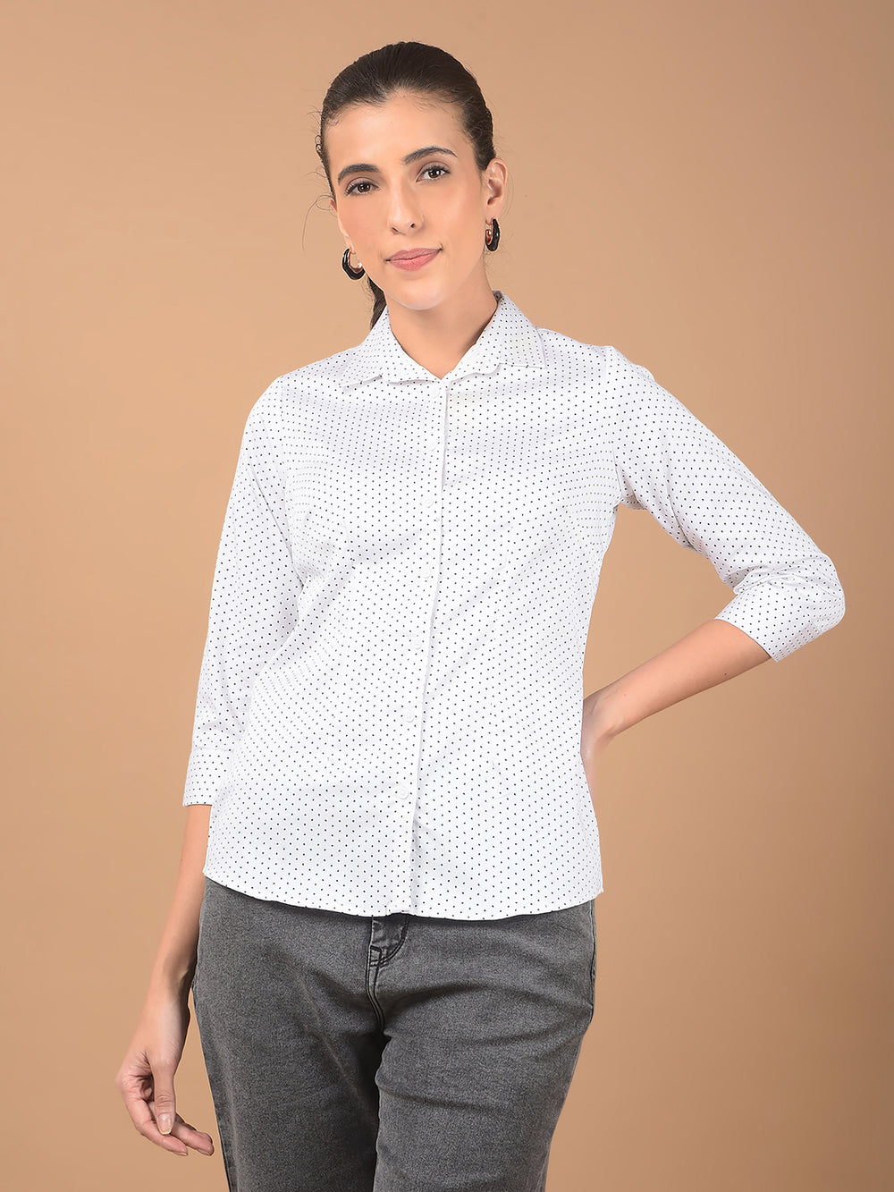 White Floral Print Shirt-Women Shirts-Crimsoune Club