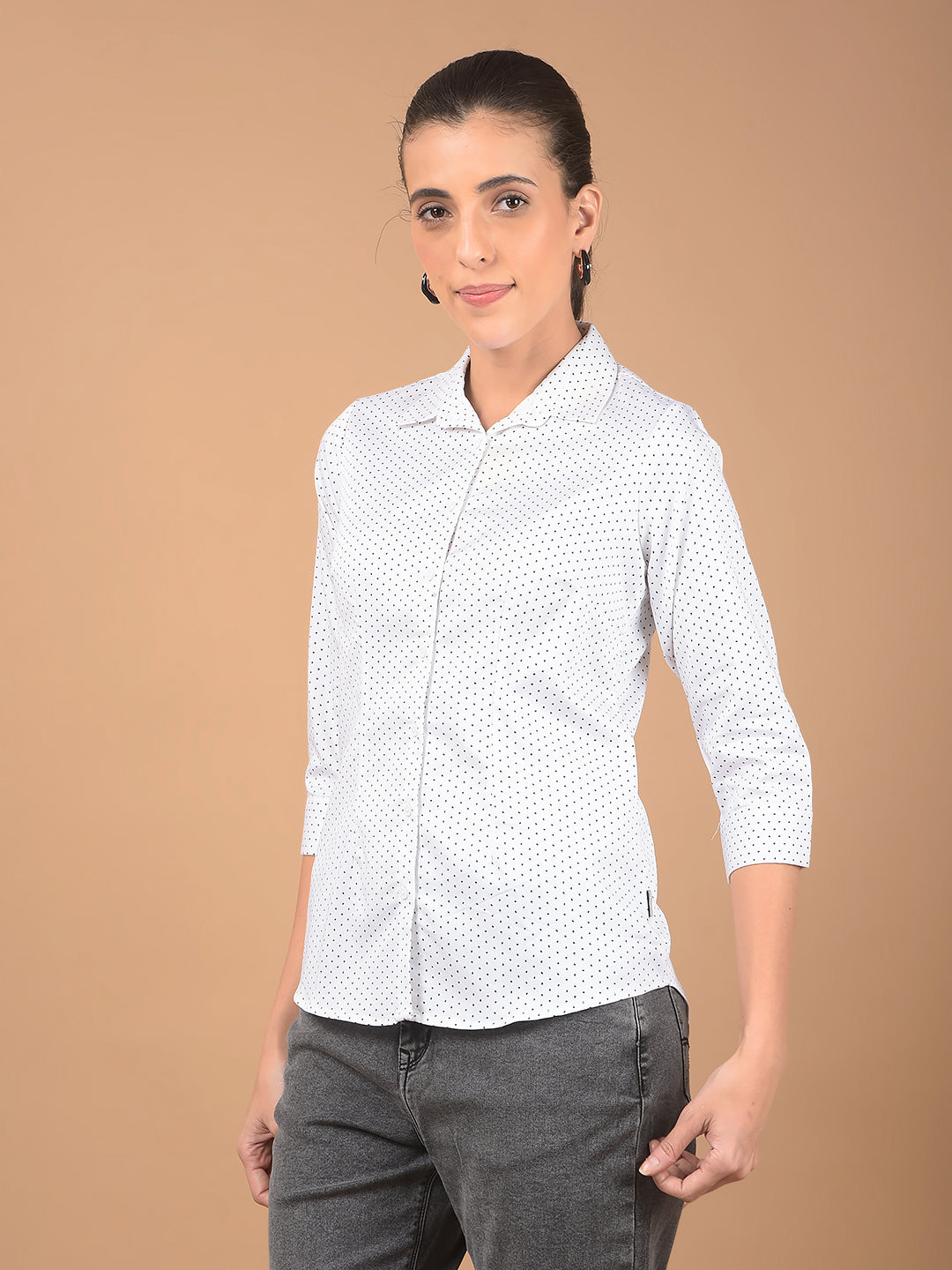 White Floral Print Shirt-Women Shirts-Crimsoune Club