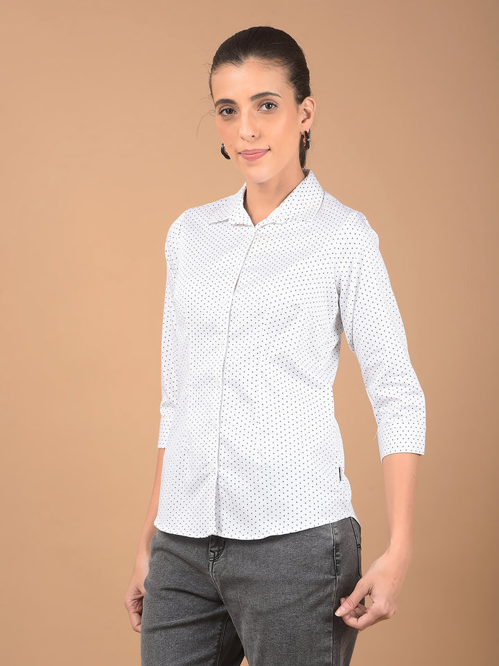 White Floral Print Shirt-Women Shirts-Crimsoune Club