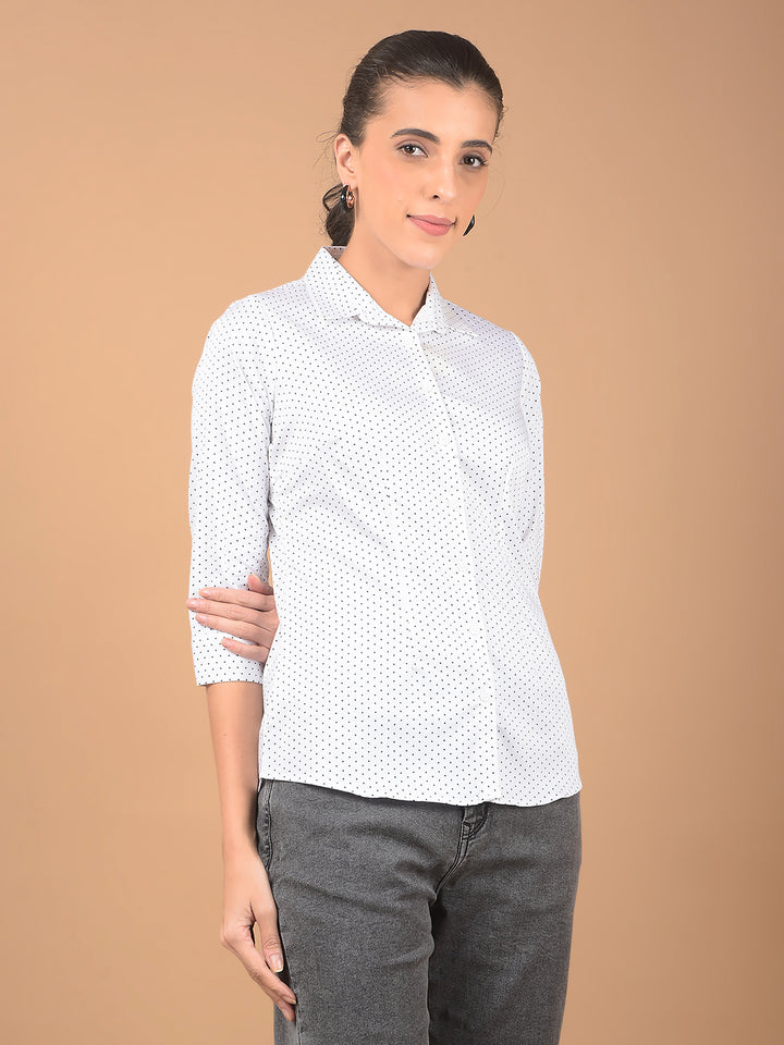 White Floral Print Shirt-Women Shirts-Crimsoune Club