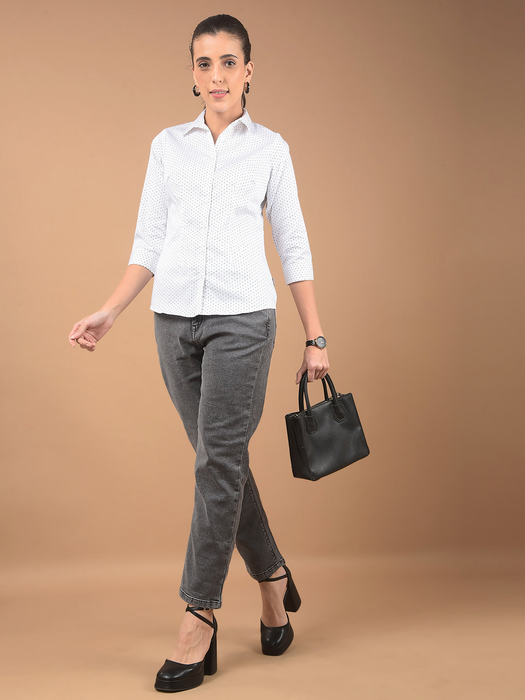 White Floral Print Shirt-Women Shirts-Crimsoune Club