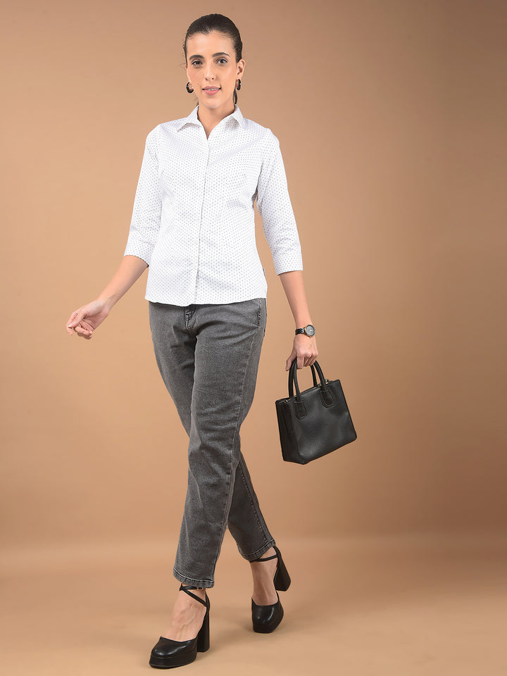 White Floral Print Shirt-Women Shirts-Crimsoune Club