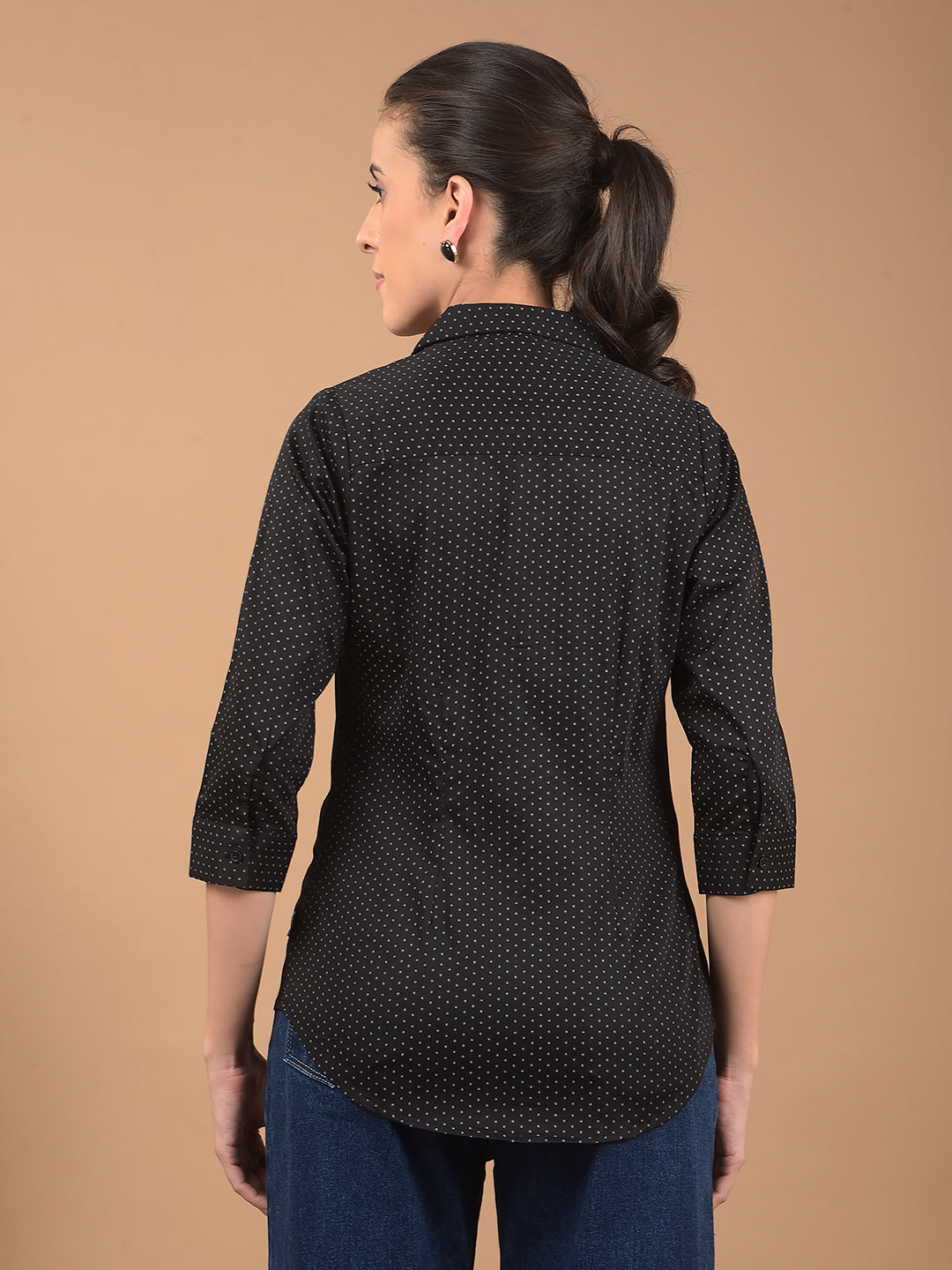 Black Polka Dots Print Shirt-Women Shirts-Crimsoune Club