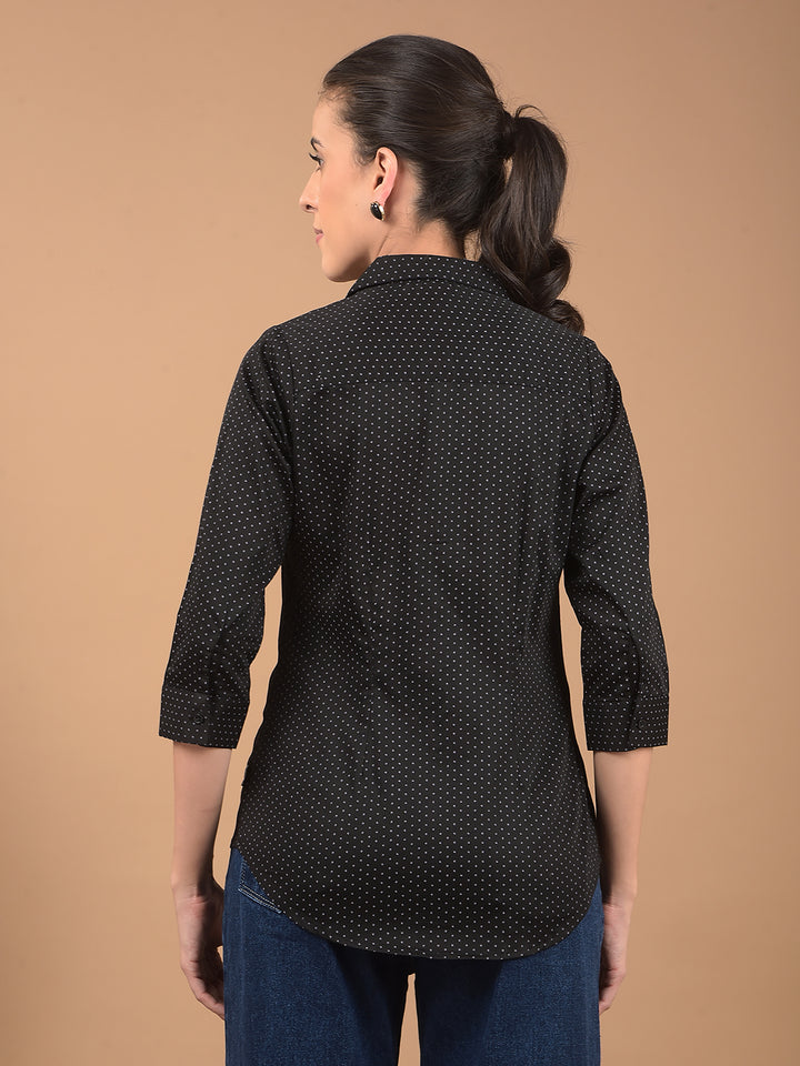 Black Polka Dots Print Shirt-Women Shirts-Crimsoune Club