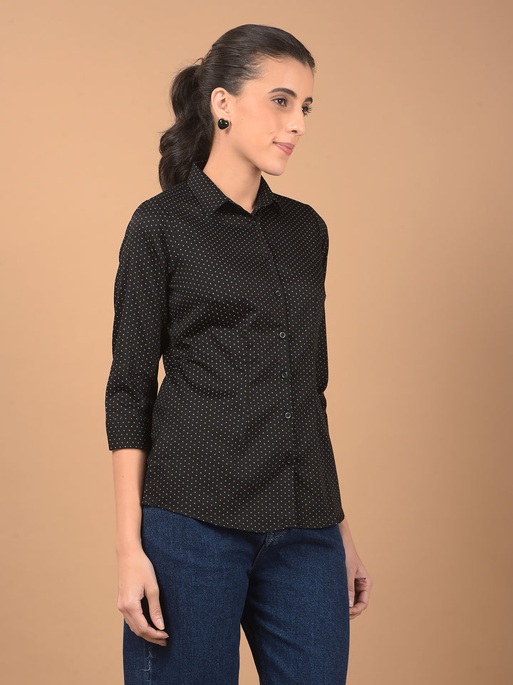 Black Polka Dots Print Shirt-Women Shirts-Crimsoune Club