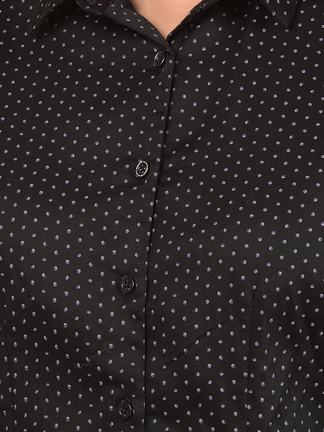 Black Polka Dots Print Shirt-Women Shirts-Crimsoune Club