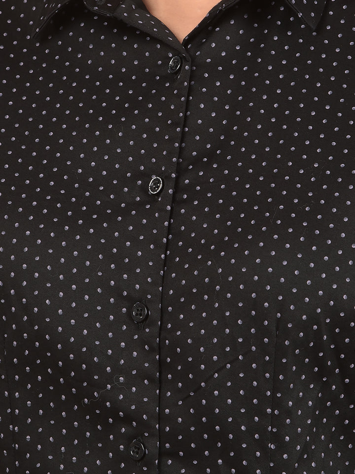 Black Polka Dots Print Shirt-Women Shirts-Crimsoune Club