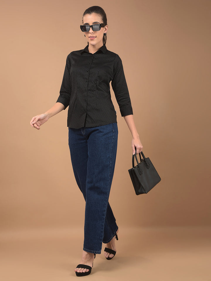 Black Polka Dots Print Shirt-Women Shirts-Crimsoune Club