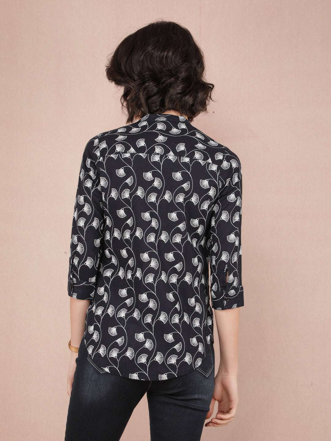 Black Floral Print Shirt-Women Shirts-Crimsoune Club