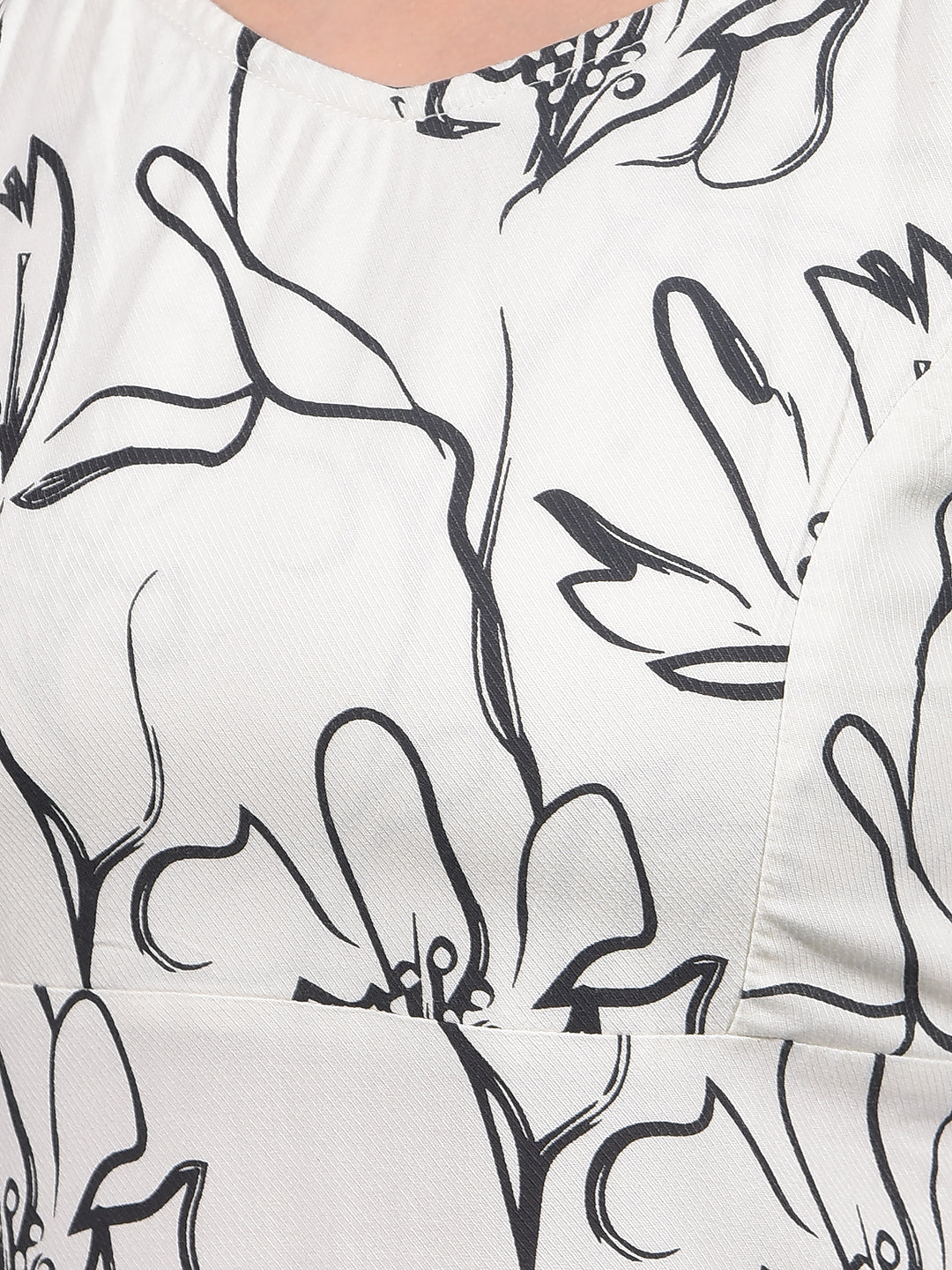 White Floral Print Square Neck A-Line Dress-Women Dresses-Crimsoune Club