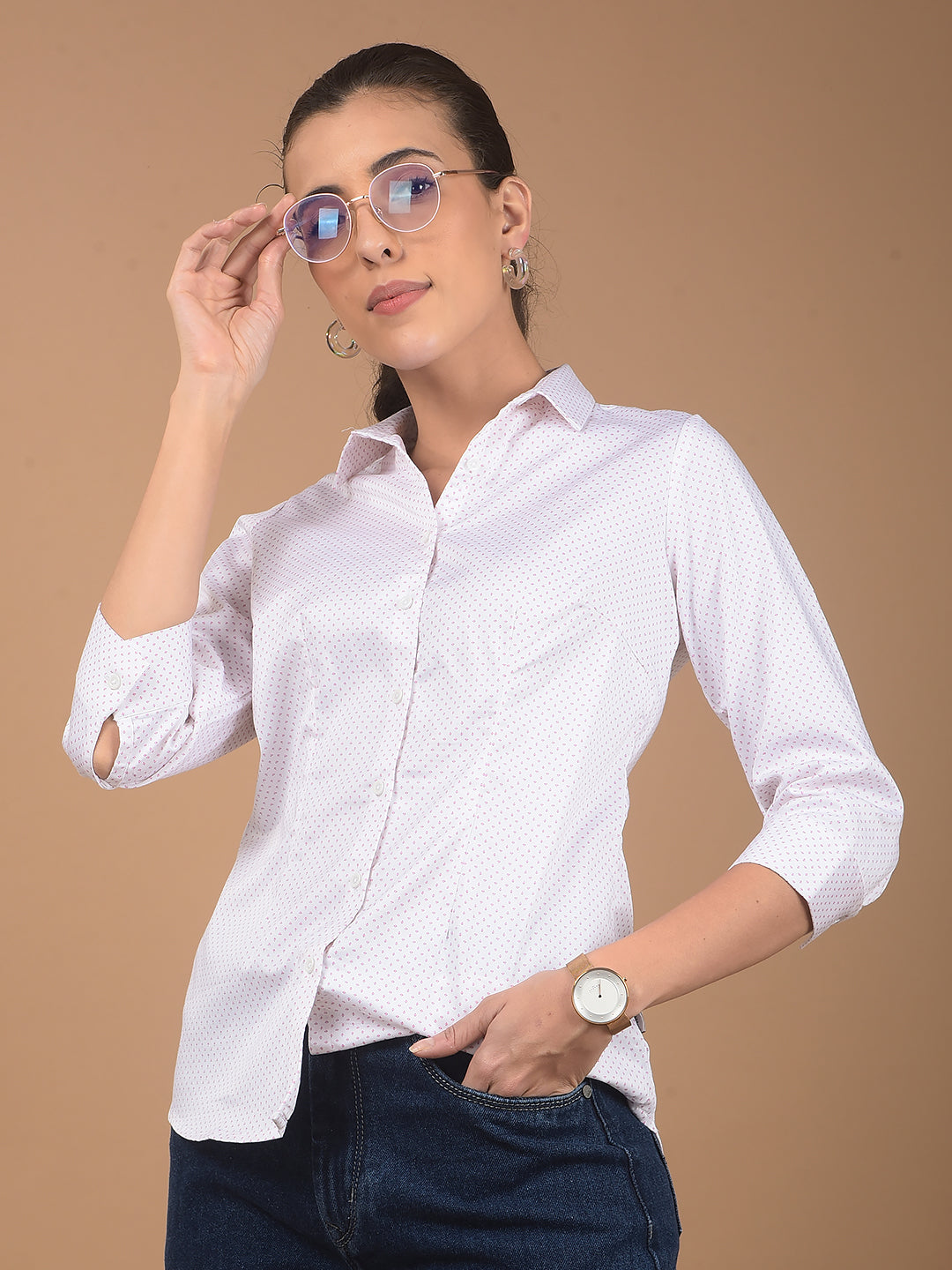 White Printed Shirt-Women Shirts-Crimsoune Club