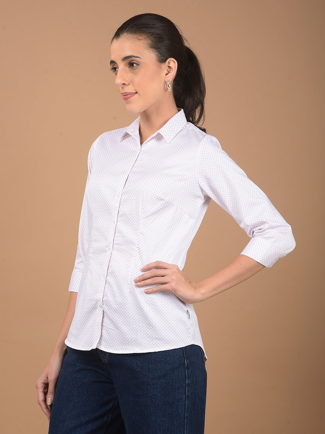 White Printed Shirt-Women Shirts-Crimsoune Club