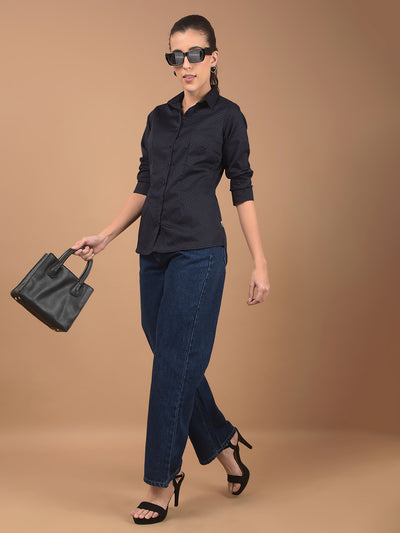 Navy Blue Printed Shirt-Women Shirts-Crimsoune Club