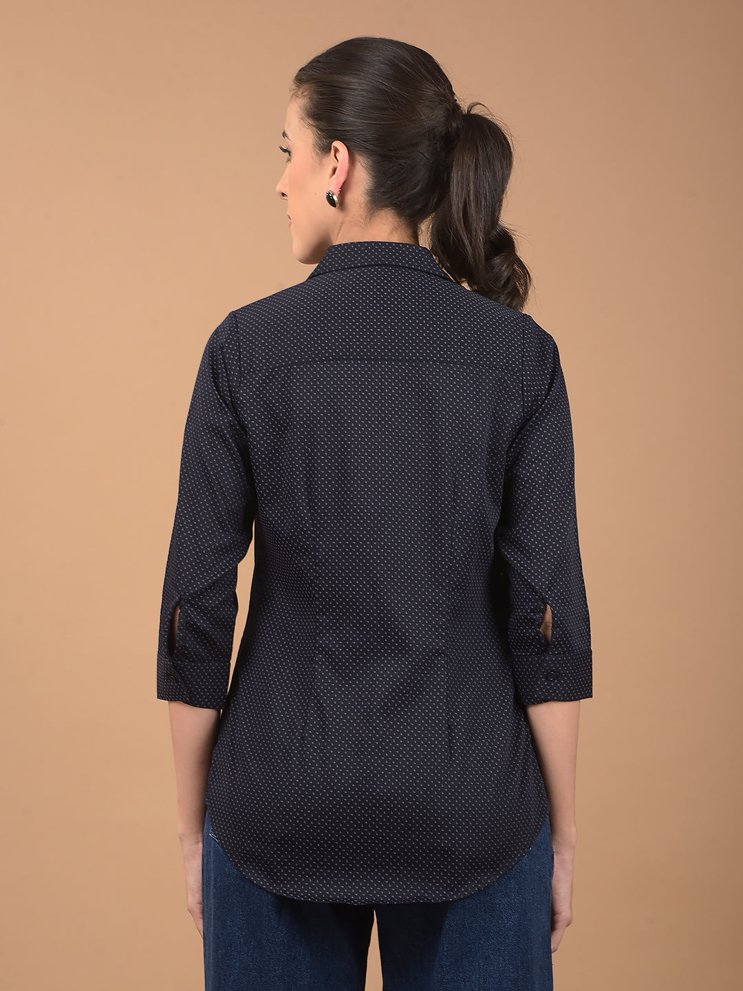 Navy Blue Printed Shirt-Women Shirts-Crimsoune Club