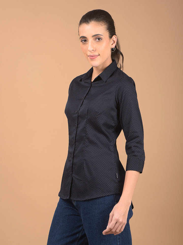 Navy Blue Printed Shirt-Women Shirts-Crimsoune Club