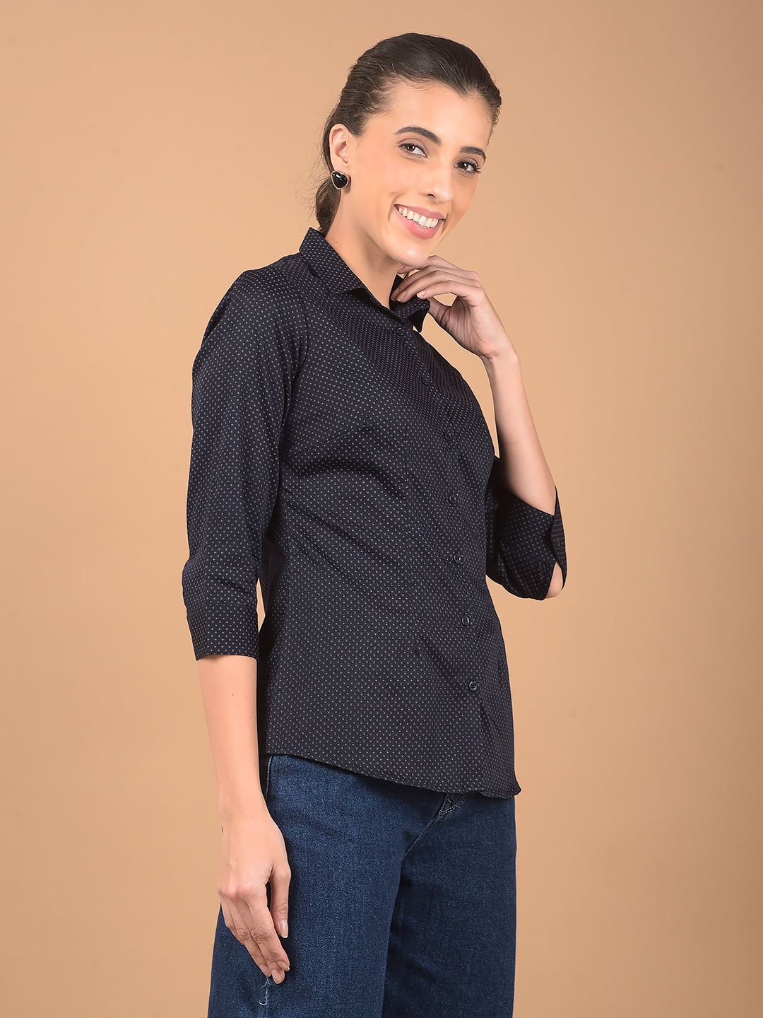 Navy Blue Printed Shirt-Women Shirts-Crimsoune Club