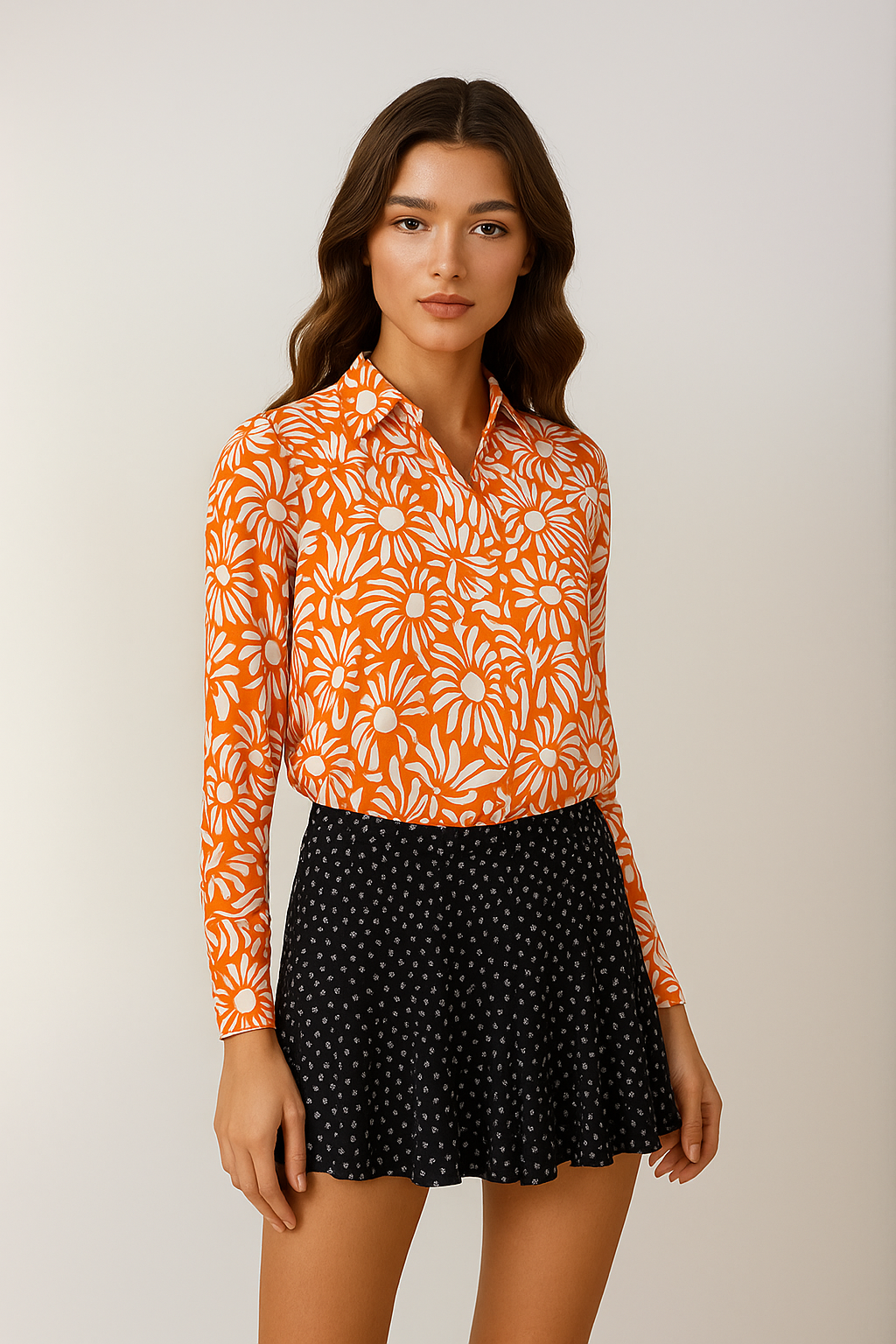 Orange Printed Shirt-Women Shirts-Crimsoune Club