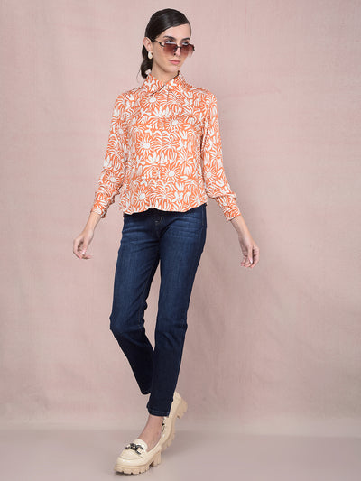 Orange Printed Shirt-Women Shirts-Crimsoune Club