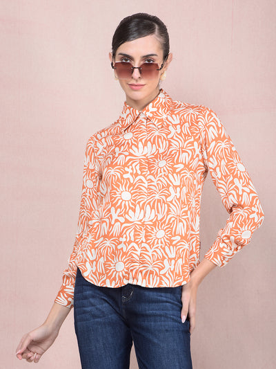 Orange Printed Shirt-Women Shirts-Crimsoune Club