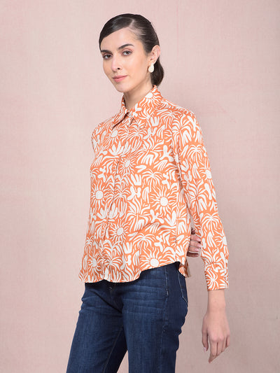 Orange Printed Shirt-Women Shirts-Crimsoune Club