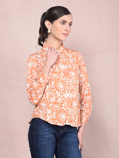 Orange Printed Shirt-Women Shirts-Crimsoune Club