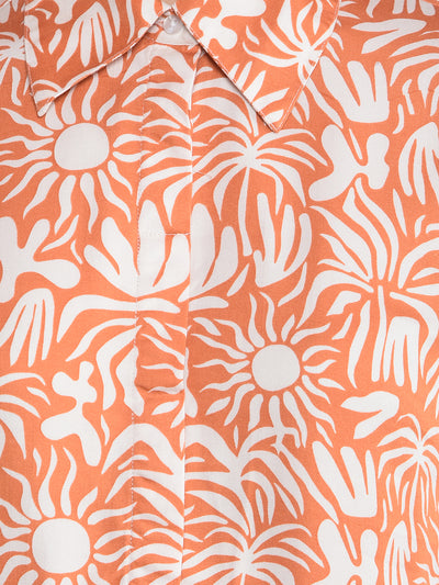 Orange Printed Shirt-Women Shirts-Crimsoune Club