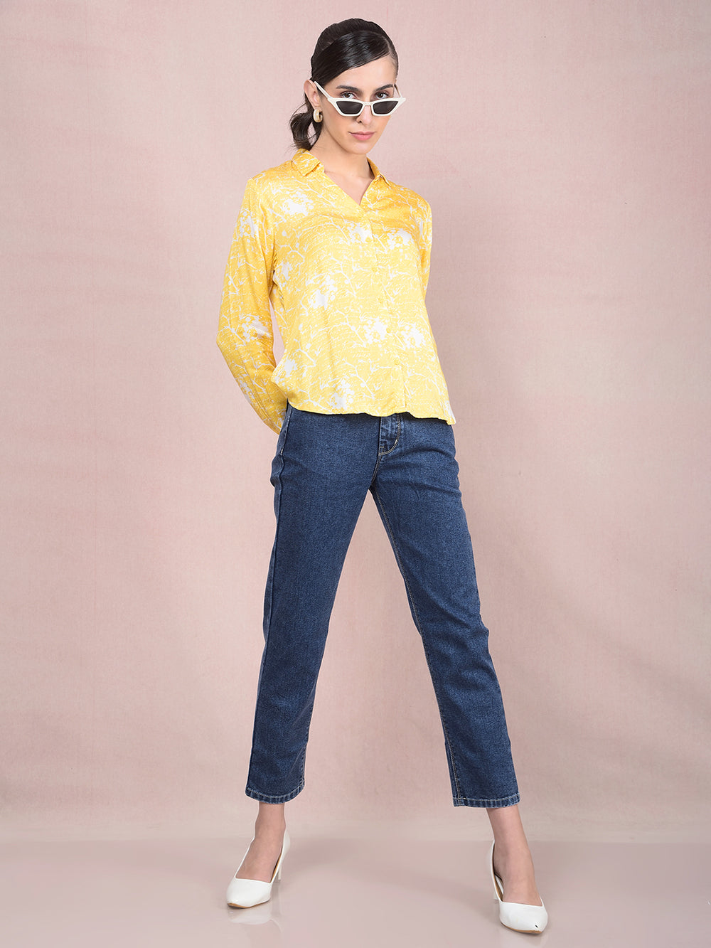 Yellow Printed Shirt-Women Shirts-Crimsoune Club