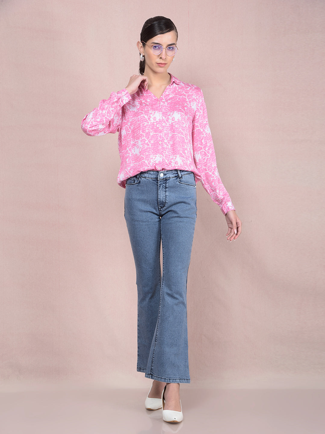 Pink Printed Shirt-Women Shirts-Crimsoune Club