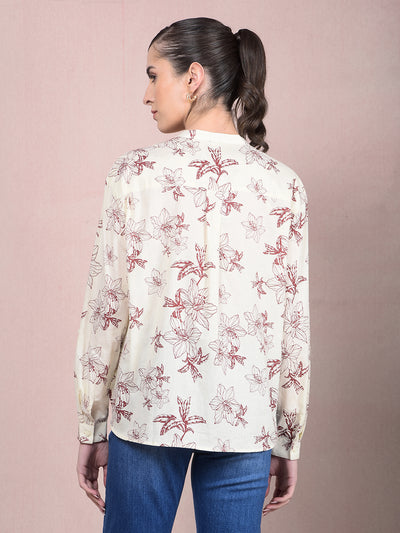 Maroon Floral Print 100% Cotton V-Neck Shirt-Women Shirts-Crimsoune Club